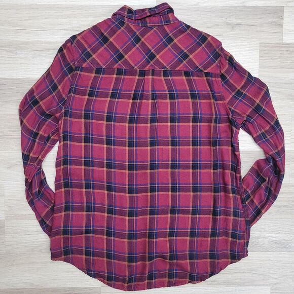 BEACHLUNCHLOUNGE Womens Maroon Blue Orange Plaid Button Front Longsleeve Shirt M - Picture 6 of 6